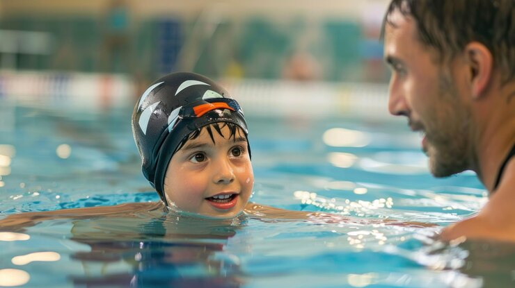 water safety activities for kids during adaptive swimming instruction in shallow pool