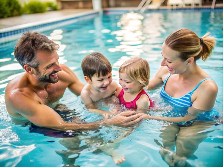 swimming activities for kids, beginner lesson with mom and dad