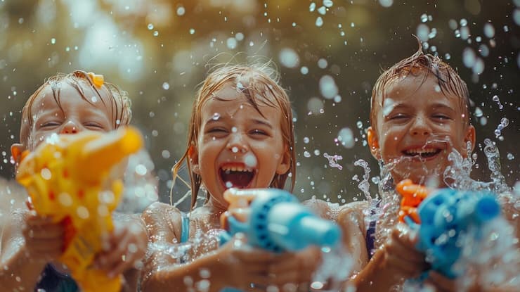 fun pool games for kids party with water blasters and splashes