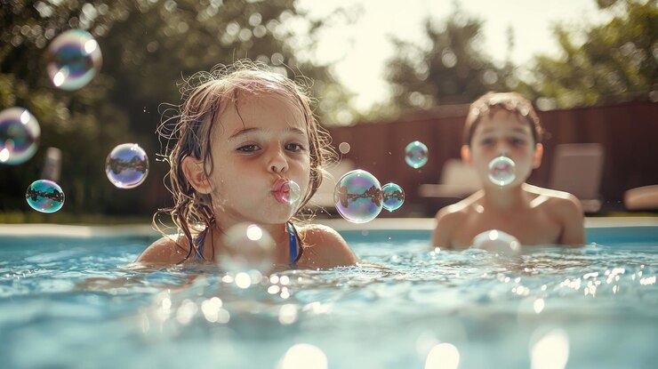 fun swimming games for kids like blowing bubbles and breath control